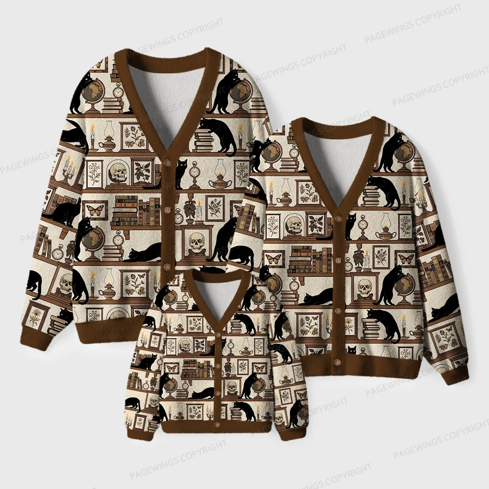 Pagewings Cats And Books Cardigan Unisex Ugly Cardigan Sweaters