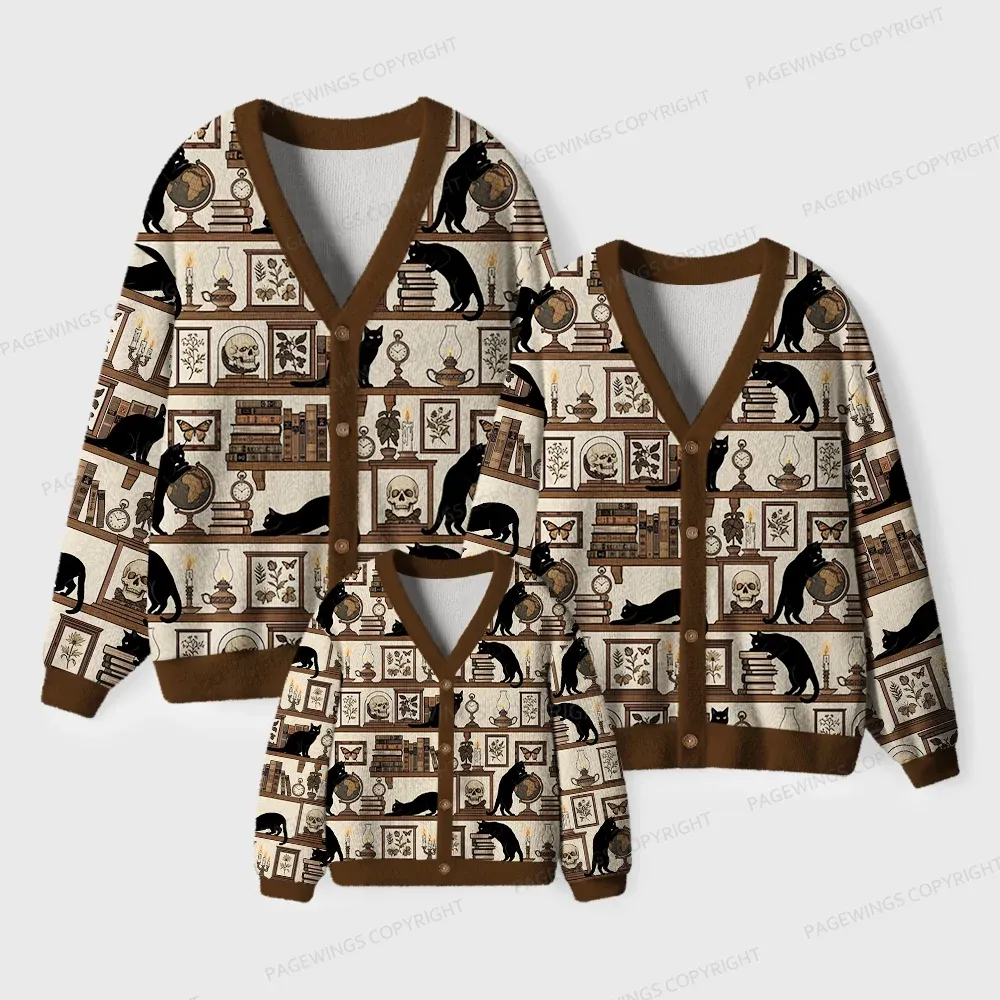 Pagewings Cats And Books Cardigan Unisex Ugly Cardigan Sweaters