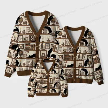 Pagewings Cats And Books Cardigan Unisex Ugly Cardigan Sweaters