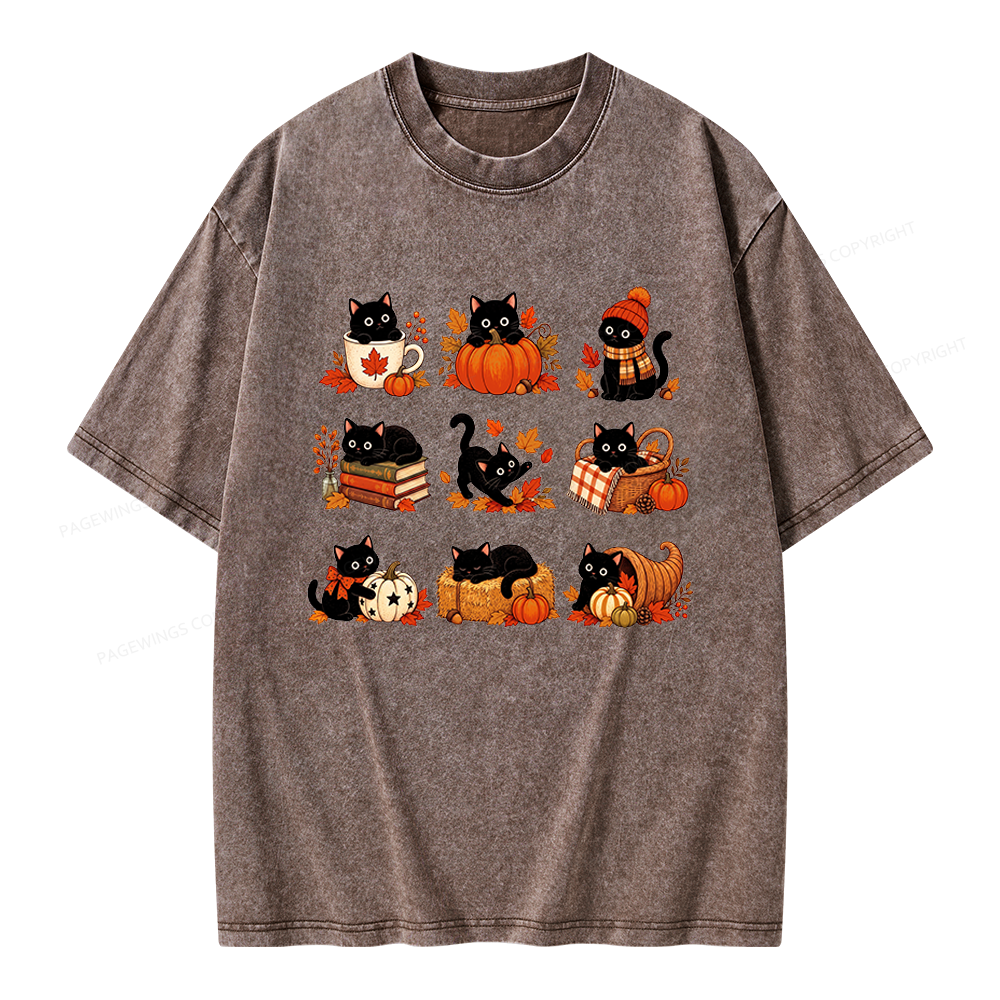 Pagewings Black Cat Unisex Washed T-shirt