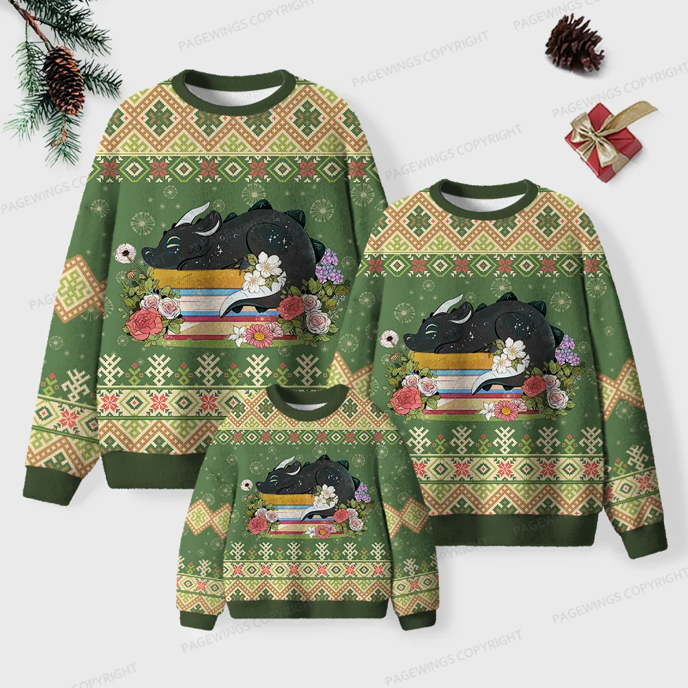 Pagewings Book Dragon Unisex Ugly Knit Sweatshirt