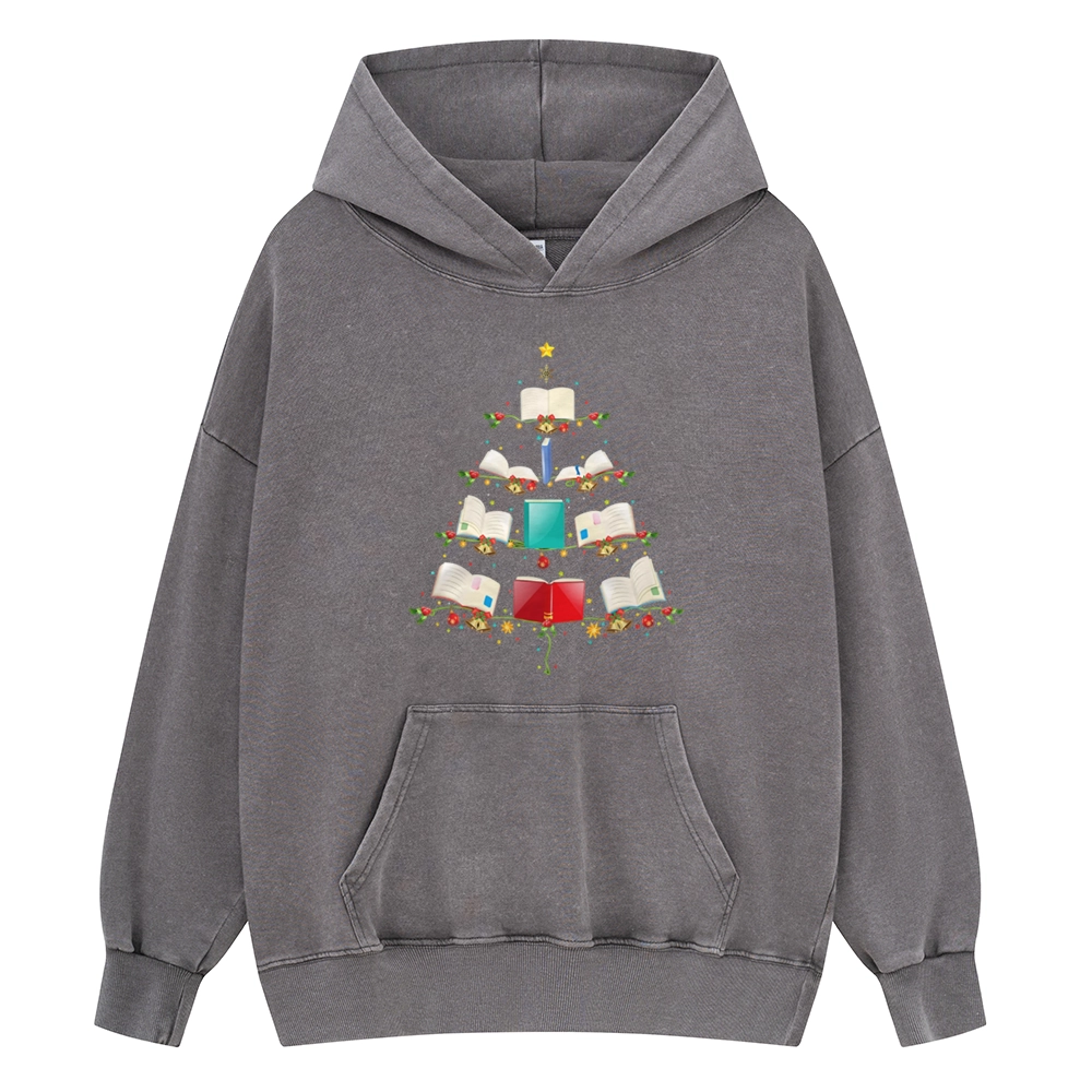Pagewings Book Christmas Tree Unisex Washed Hoodie