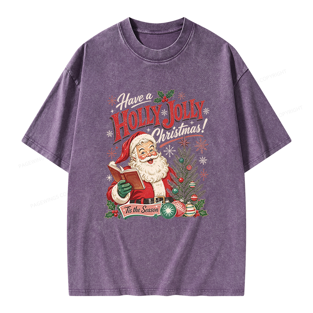 Pagewings Have a Holly Jolly Christmas Unisex Washed T-shirt