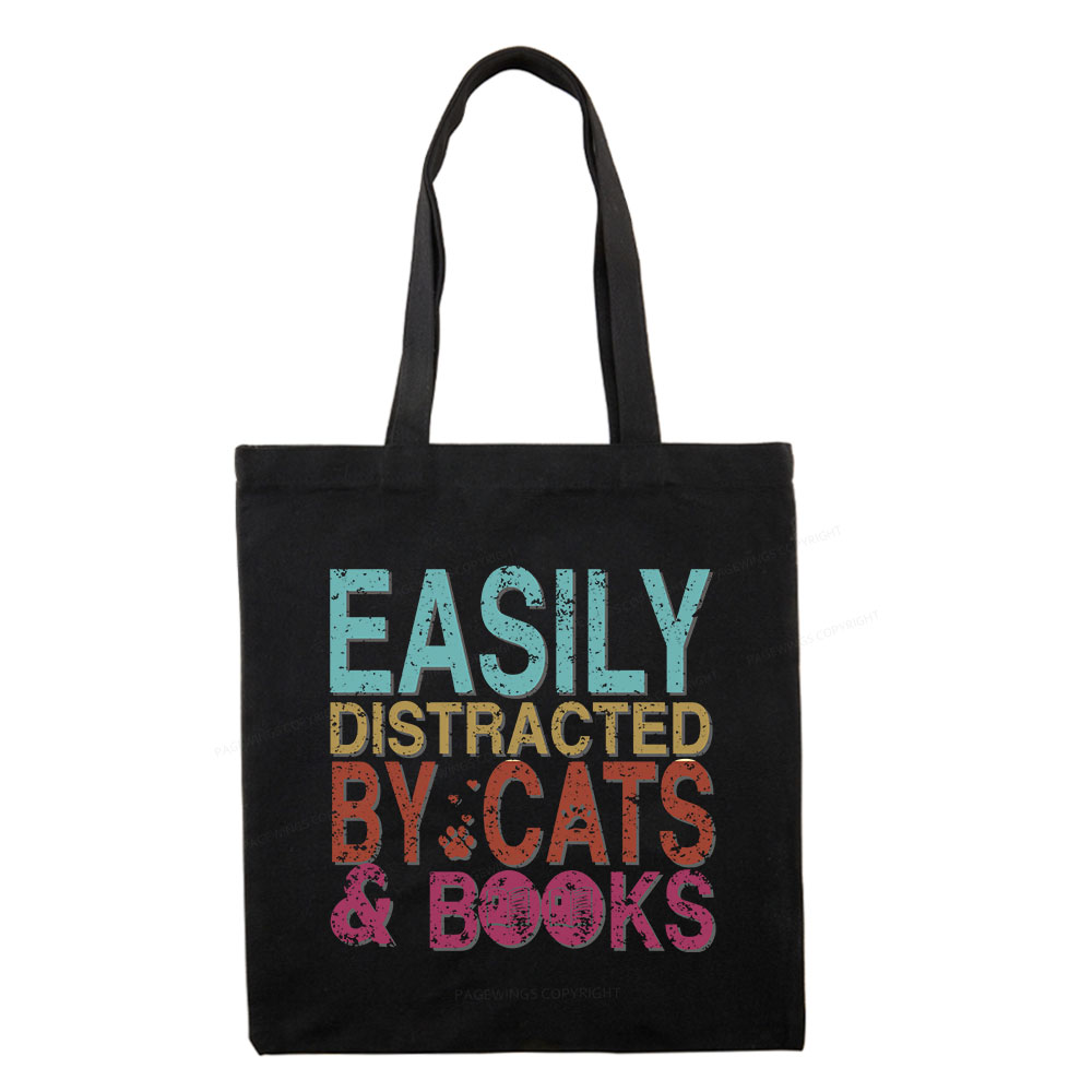 Pagewings Easily Distracted By Cats And Books Tote Bag