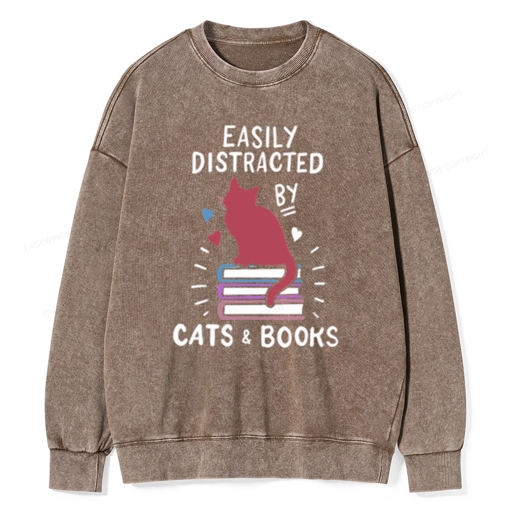 Pagewing Book Fun Cat Book Funny Unisex Washed Sweatshirt