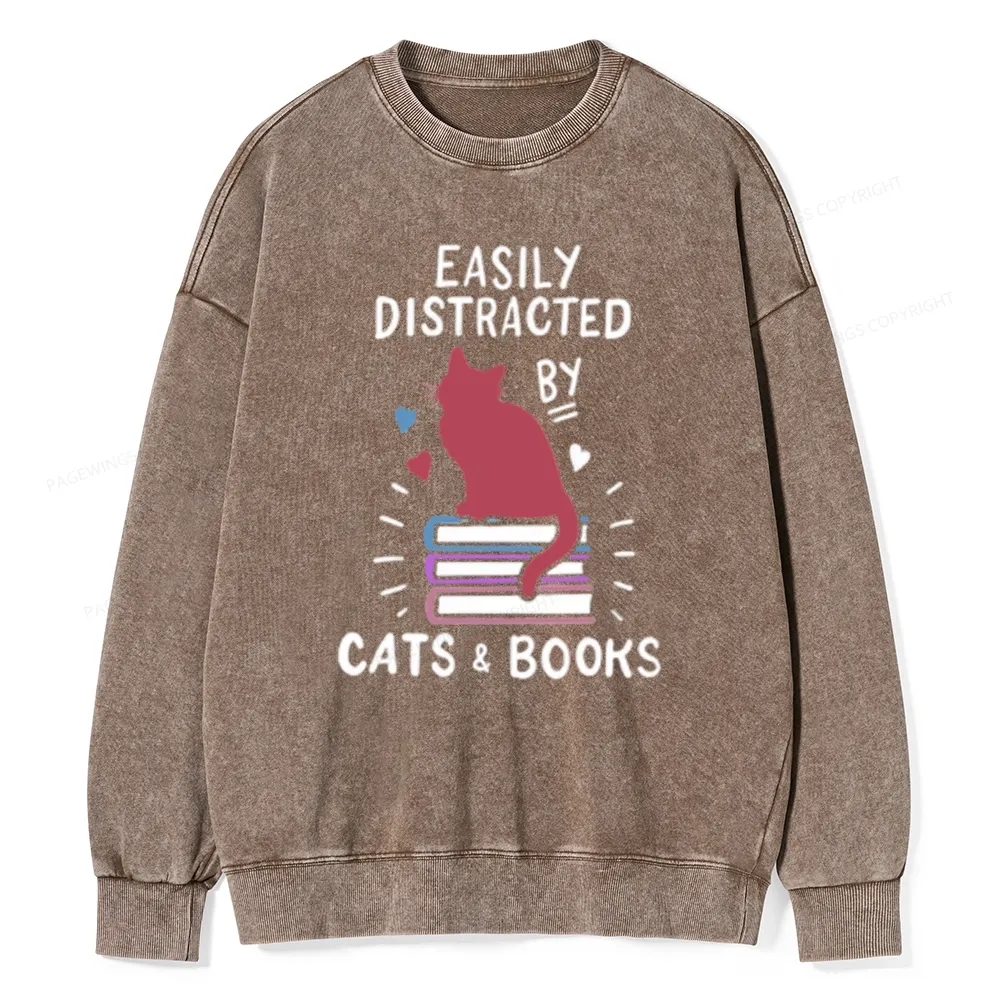 Pagewing Book Fun Cat Book Funny Unisex Washed Sweatshirt
