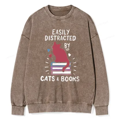 Pagewing Book Fun Cat Book Funny Unisex Washed Sweatshirt