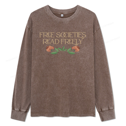 Pagewings Free Societies Read Freely Unisex Washed Long Sleeve T-shirt