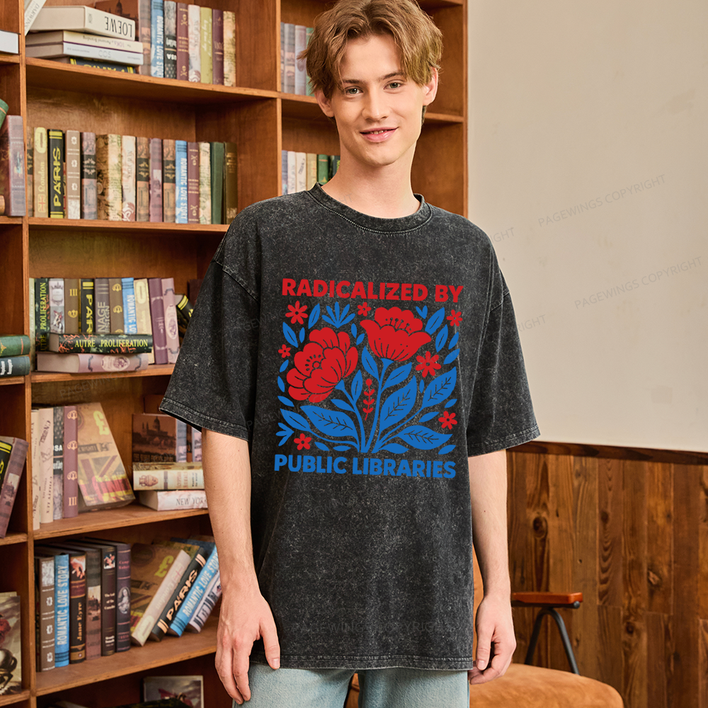 Pagewings Radicalized By Public Libraries Unisex Washed T-shirt