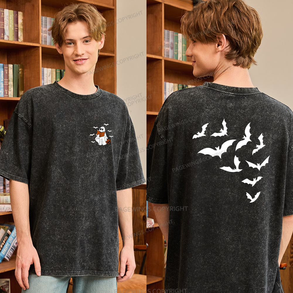 Pagewings Book Lover Halloween Unisex Washed T-shirt