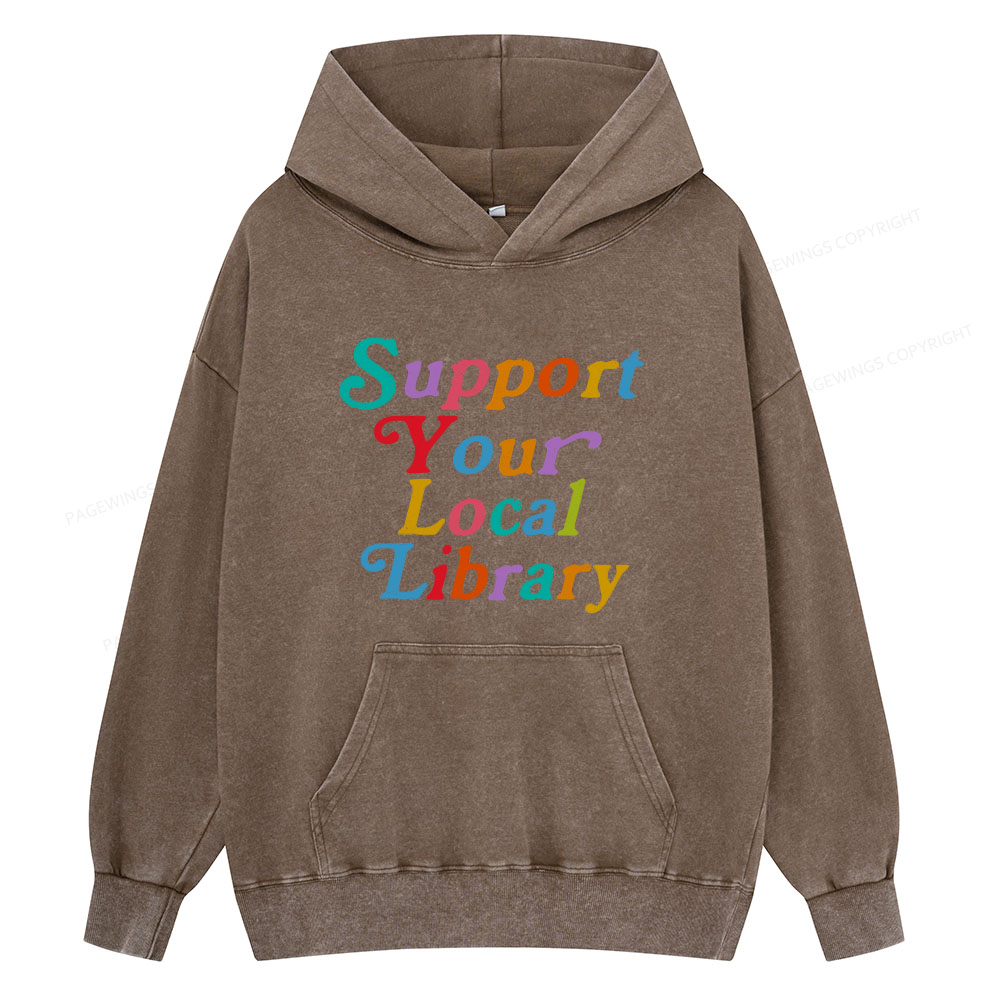 Pagewing Support Your Local Library Unisex Washed Hoodie