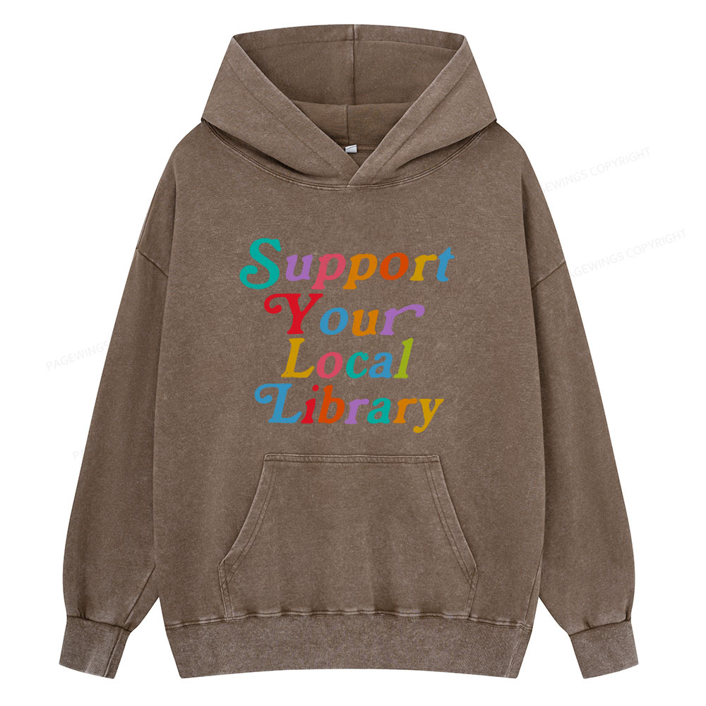 Pagewing Support Your Local Library Unisex Washed Hoodie