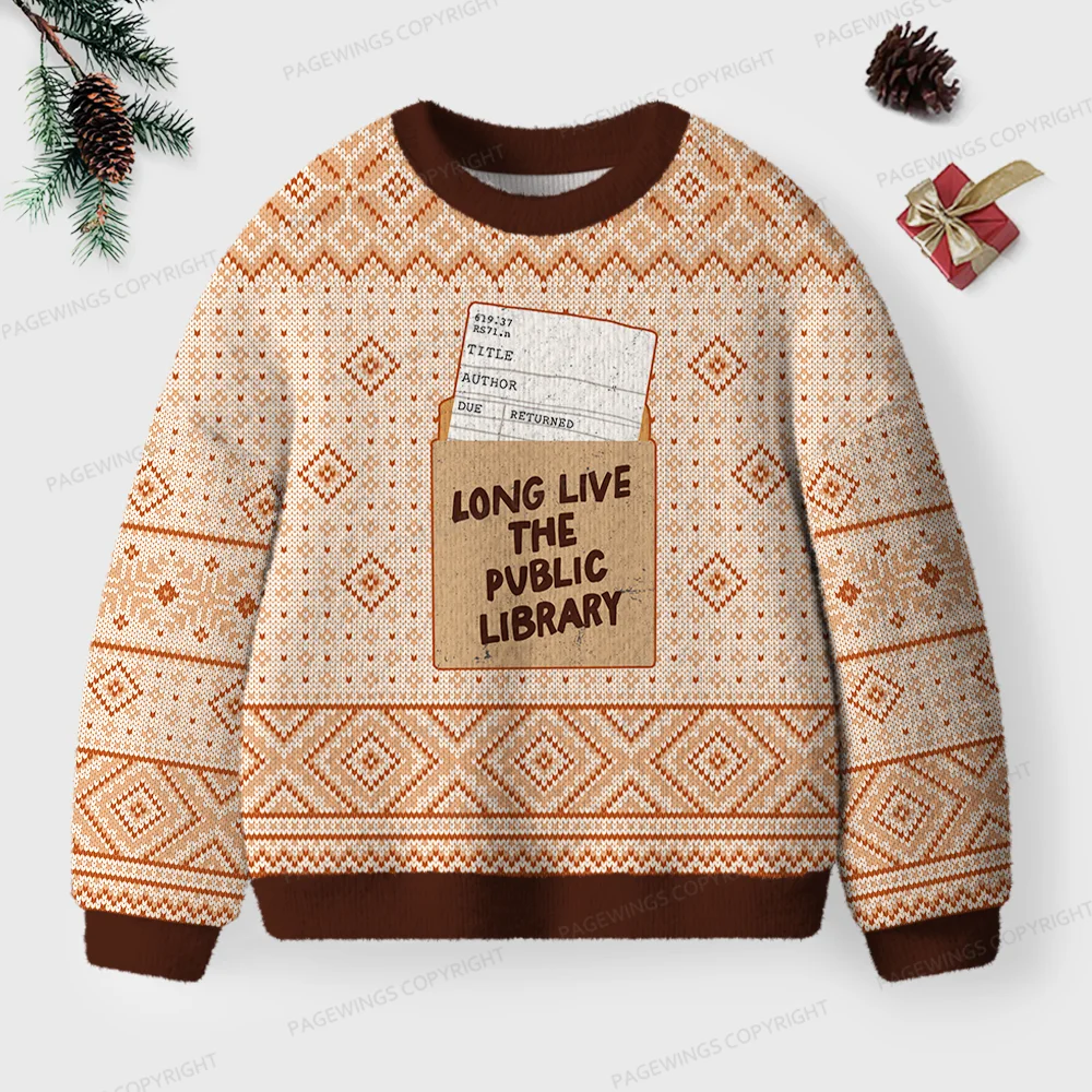 Pagewings Long Live The Public Library Unisex Ugly Knit Sweatshirt