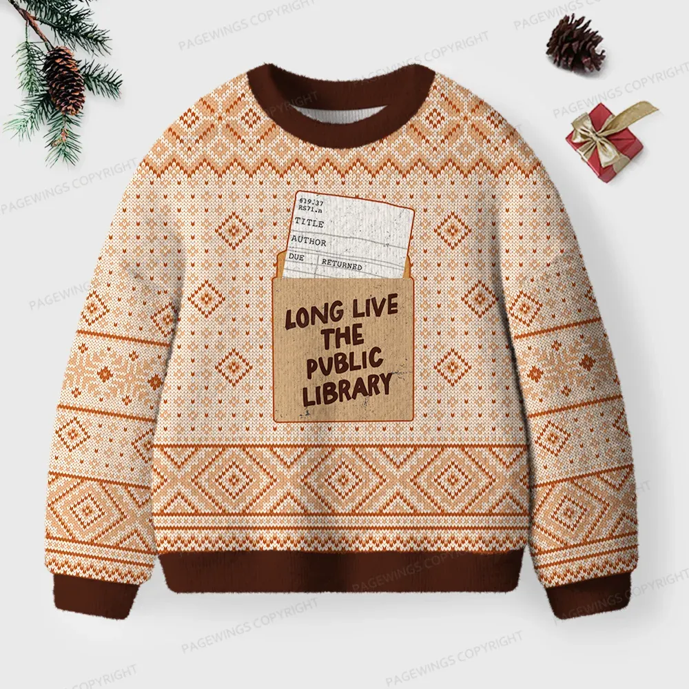 Pagewings Long Live The Public Library Unisex Ugly Knit Sweatshirt
