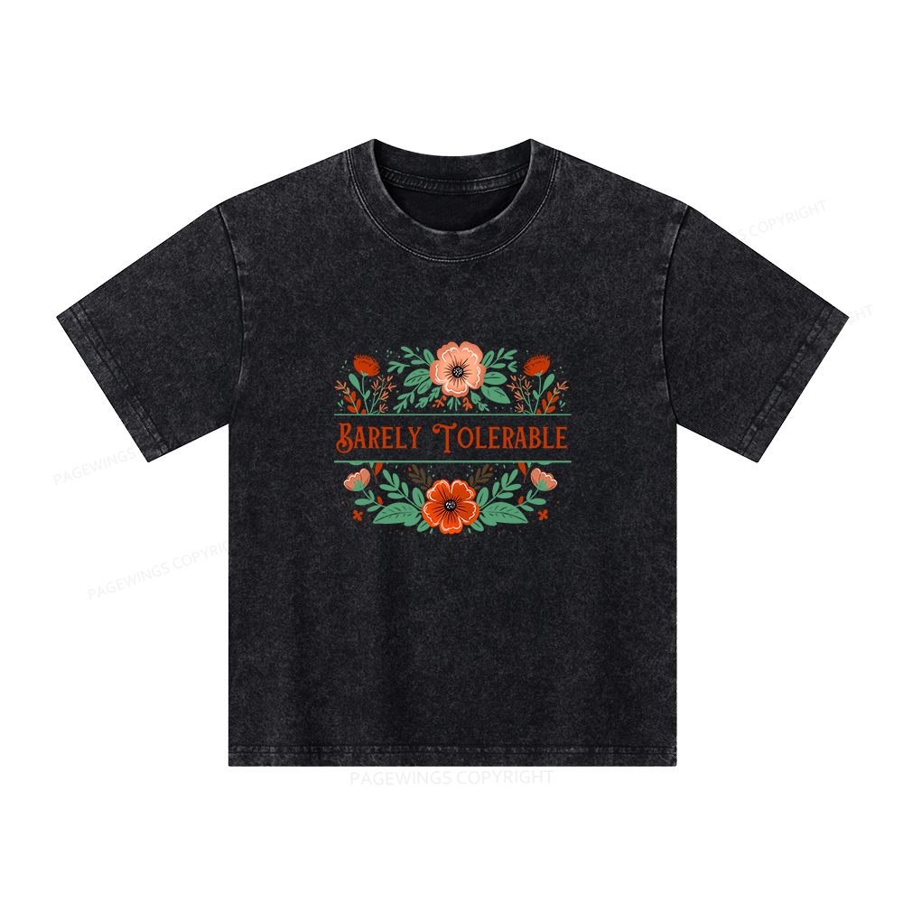 Pagewings Barely Tolerable Book Lover Bookish Unisex Kids Washed T-shirt