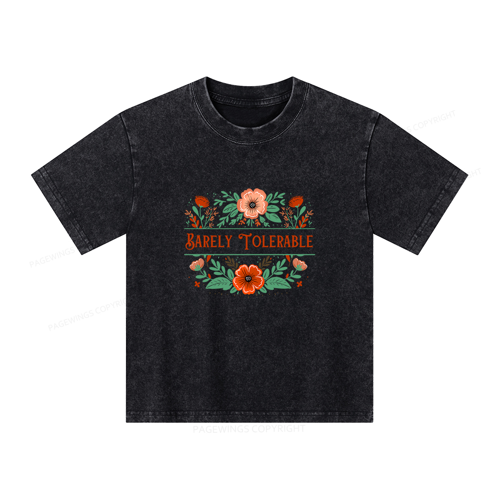 Pagewings Barely Tolerable Book Lover Bookish Unisex Kids Washed T-shirt