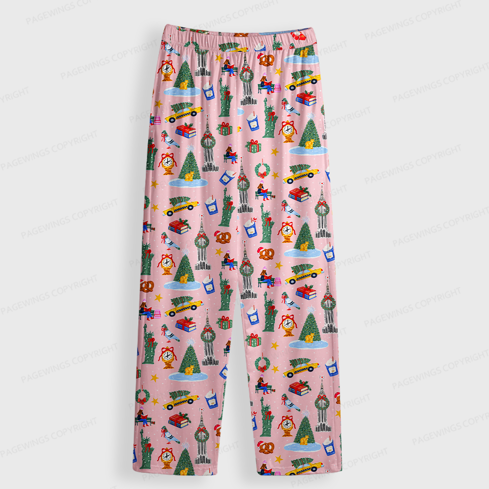 Pagewings Christmas Bookish Unisex Button-Up Pajama Set