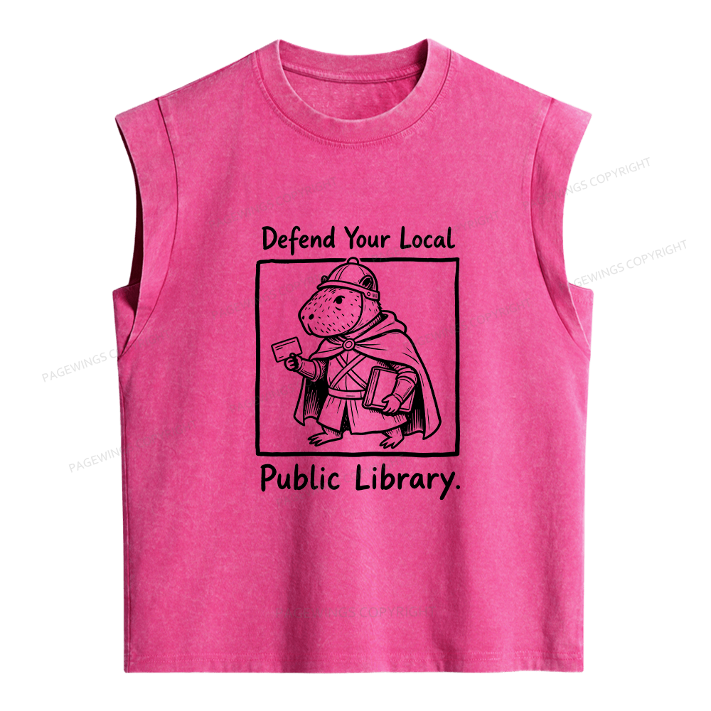 Pagewings Defend Your Local Public Library Women's Washed Tank Top