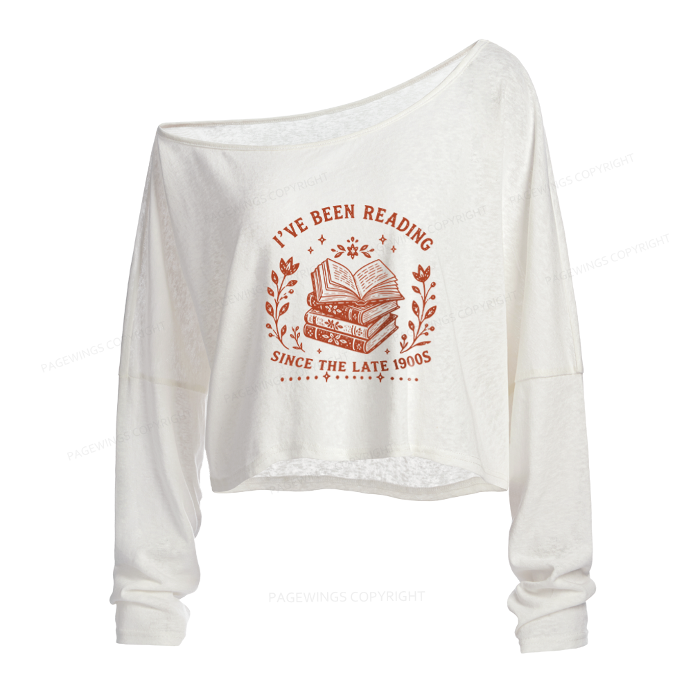 Pagewings I’ve Been Reading Since The Late 1900s Slouchy Long Sleeve Off Shoulder T-shirt