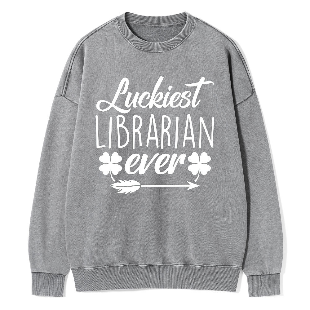 Pagewings Luckiest Librarian Unisex Washed Sweatshirt