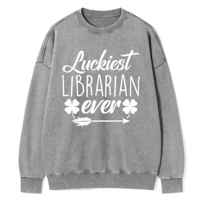 Pagewings Luckiest Librarian Unisex Washed Sweatshirt