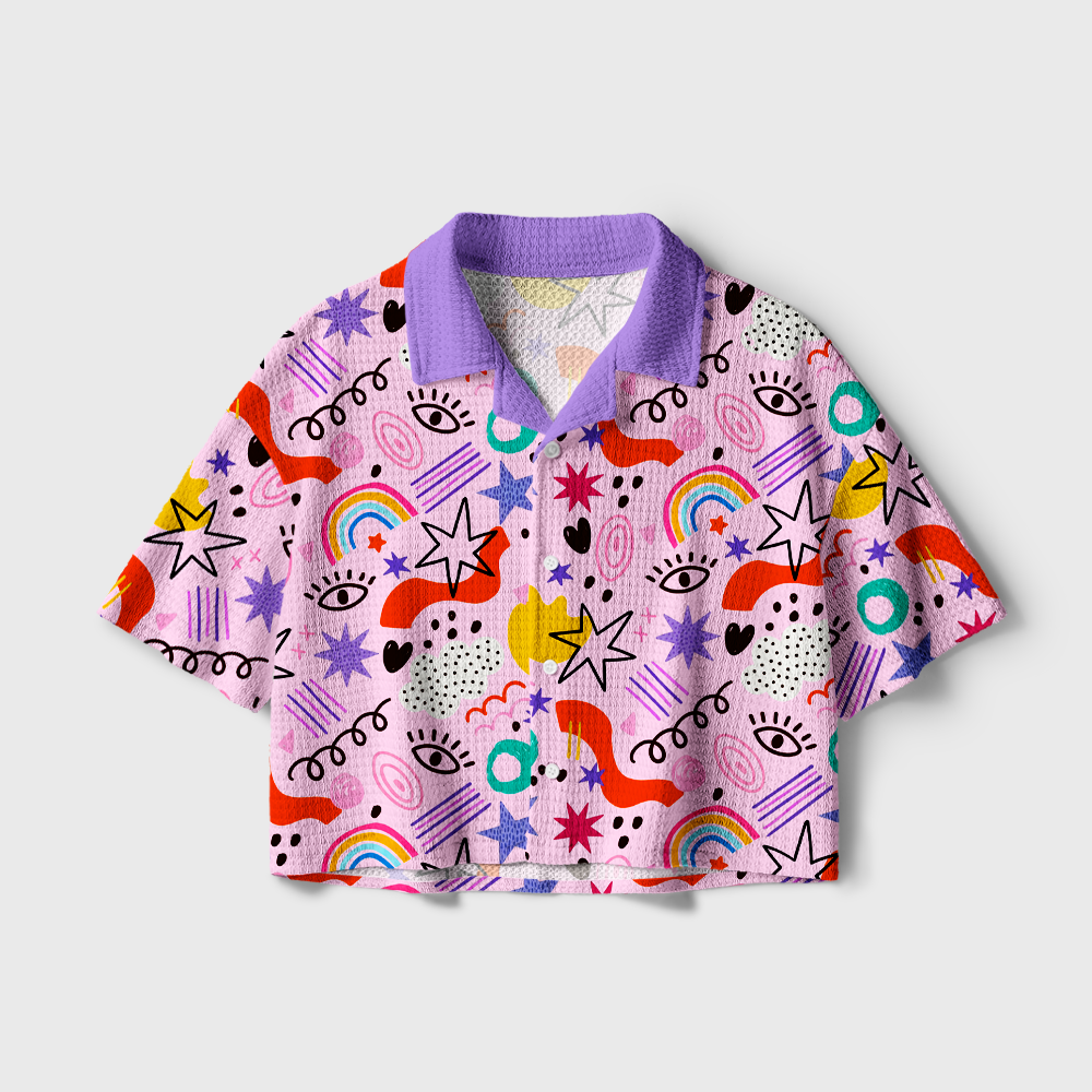 Pagewings Blooms Camp Collar Boxy Fit Unisex Crochet Shirt