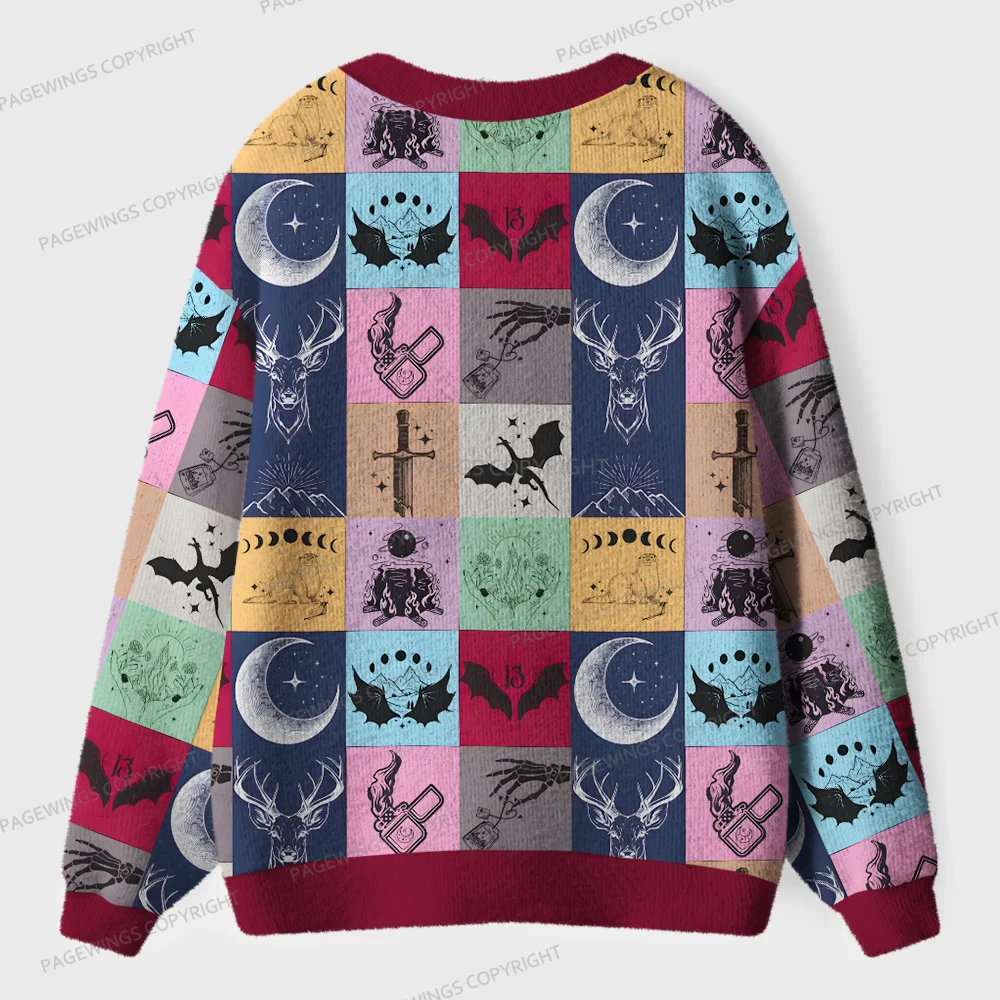 Pagewings Fantasy Book Lover Unisex Ugly Cardigan Sweaters