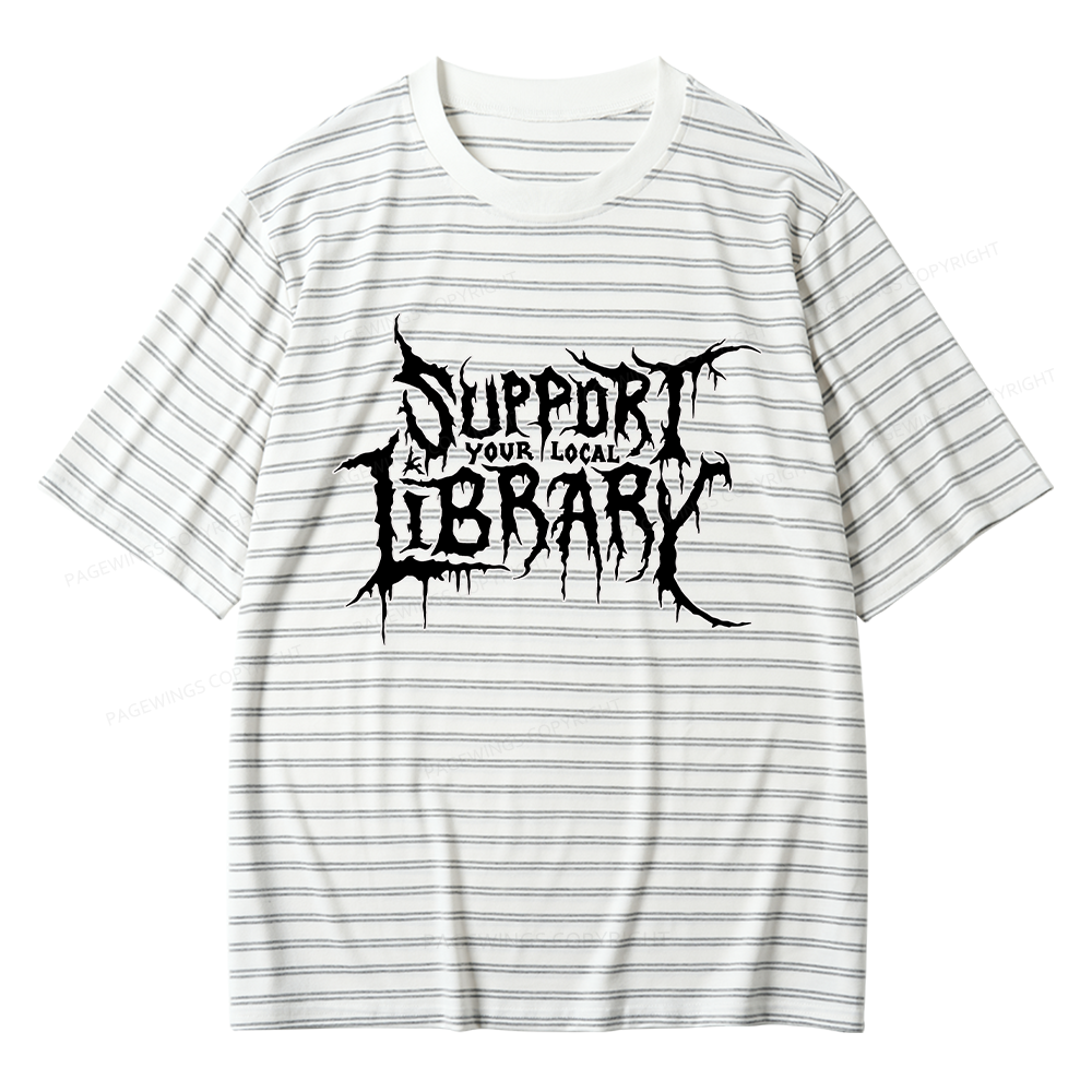 Pagewings Support Your Local Library Unisex Striped T-Shirt