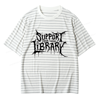 Pagewings Support Your Local Library Unisex Striped T-Shirt