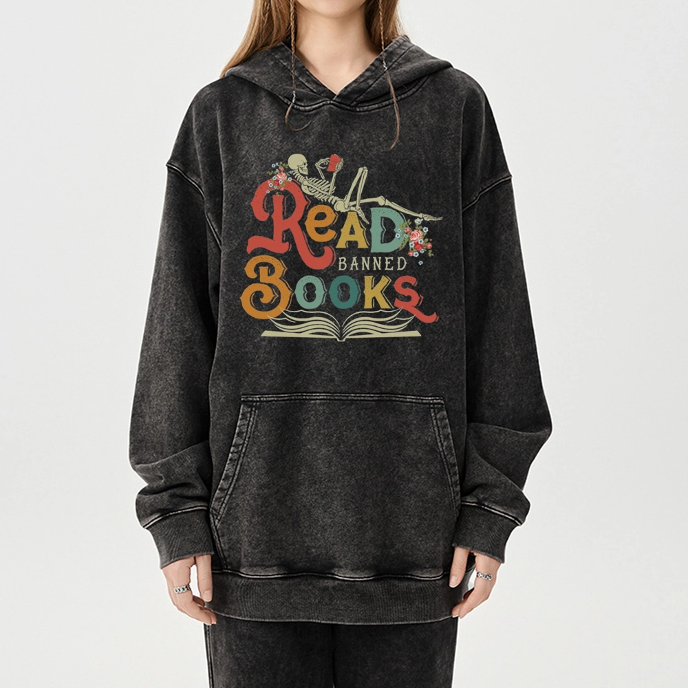 Pagewings Read Banned Books Unisex Washed Hoodie