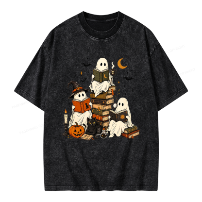 Pagewings Halloween Book Club Unisex Washed T-shirt