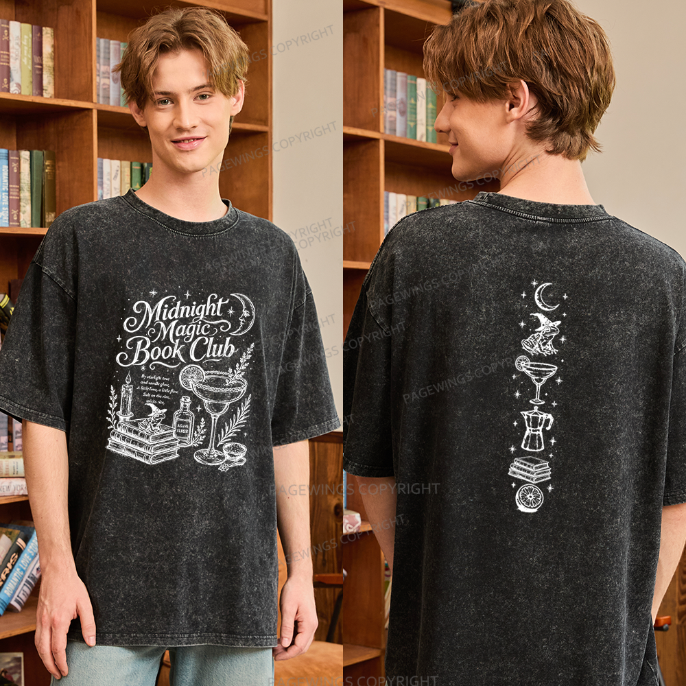 Pagewings Midnight Magic Book Club Unisex Washed T-shirt