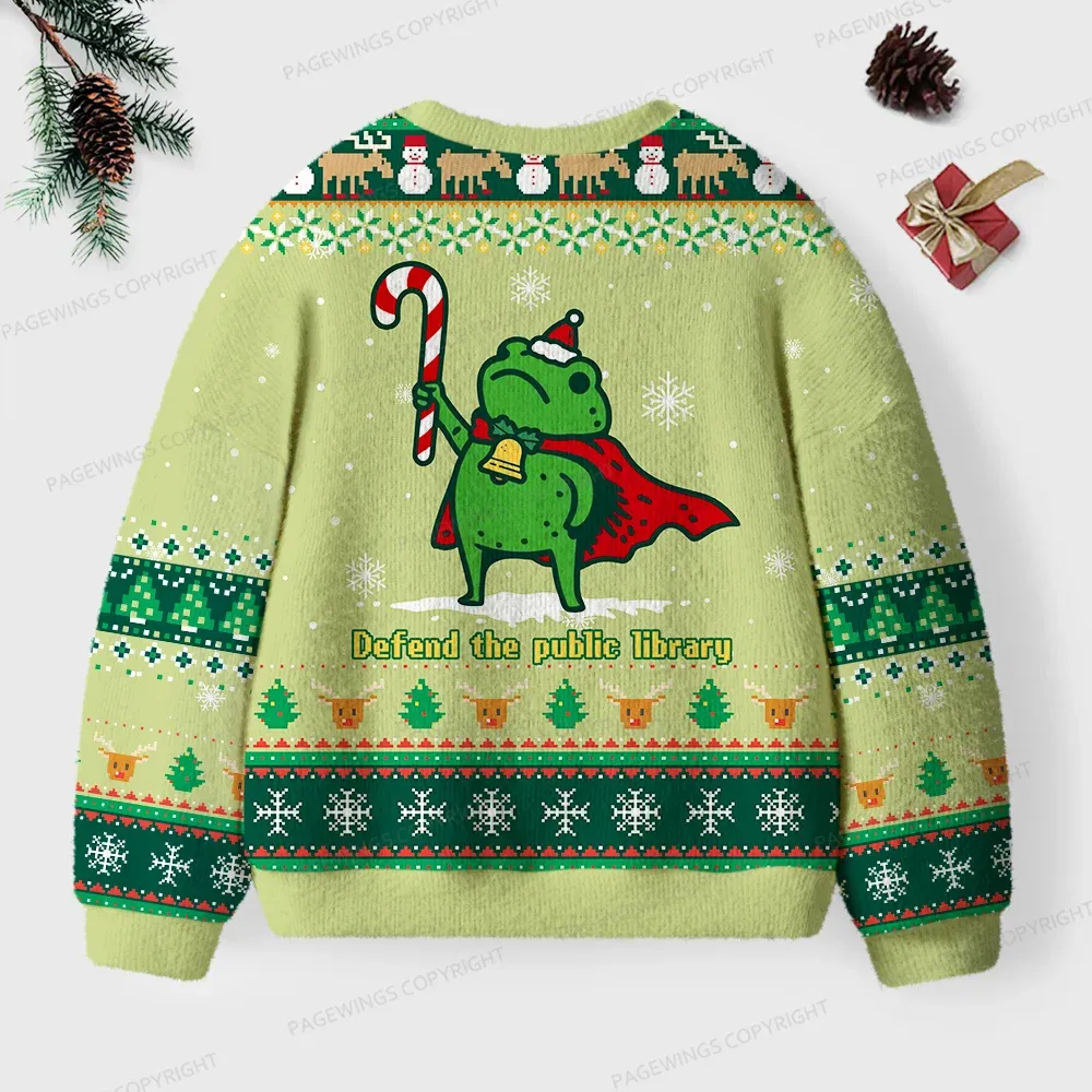 Pagewings Defend The Public Library Unisex Ugly Knit Sweatshirt