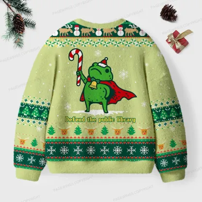 Pagewings Defend The Public Library Unisex Ugly Knit Sweatshirt