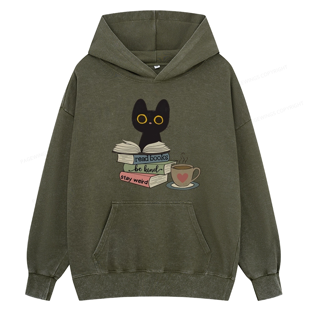 Pagewings Read Books Be Kind Stay Weird Unisex Washed Hoodie