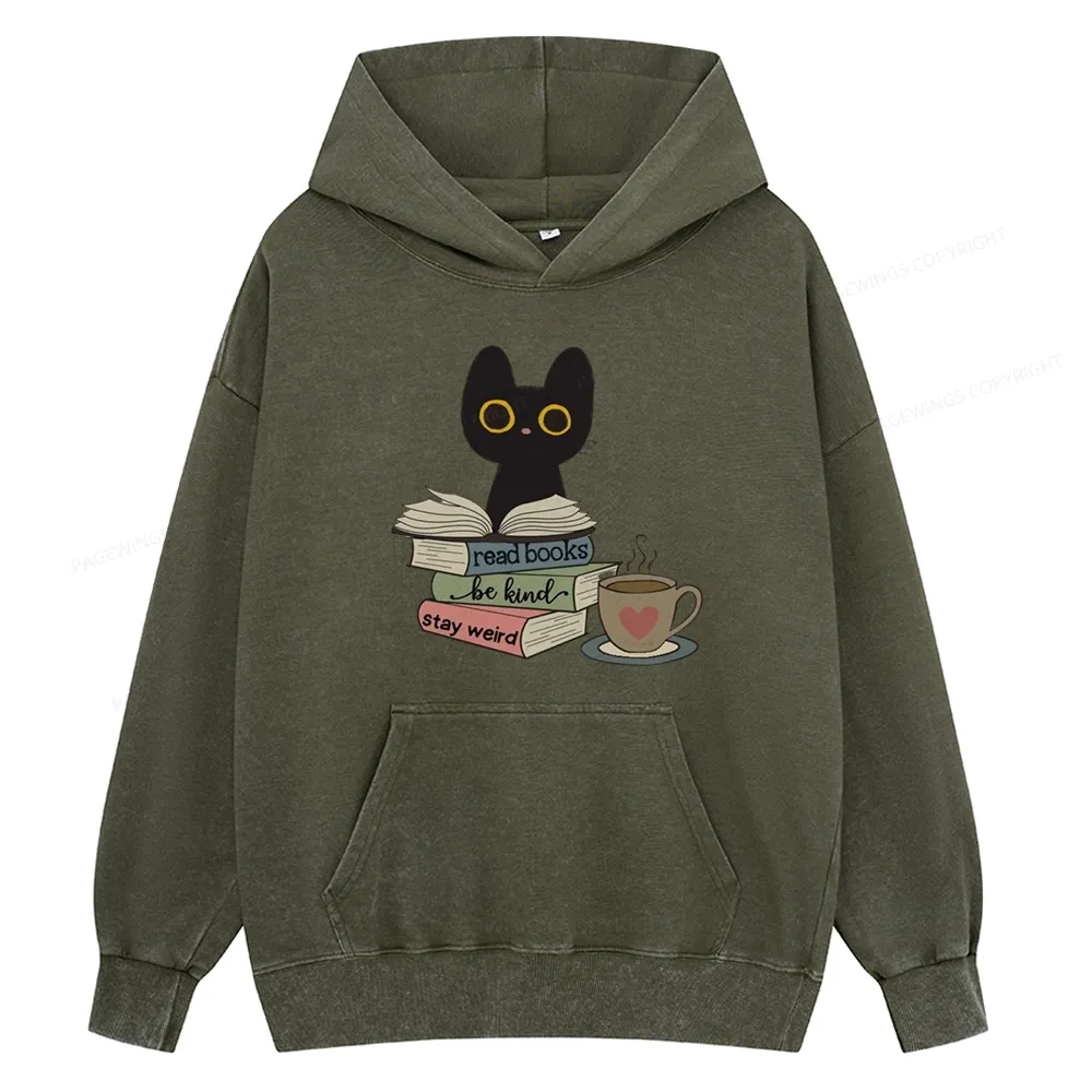 Pagewings Read Books Be Kind Stay Weird Unisex Washed Hoodie