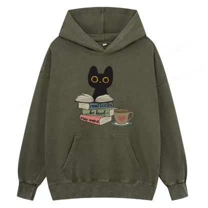 Pagewings Read Books Be Kind Stay Weird Unisex Washed Hoodie