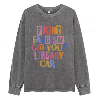Pagewings Get Your Library Card Unisex Washed Long Sleeve T-shirt