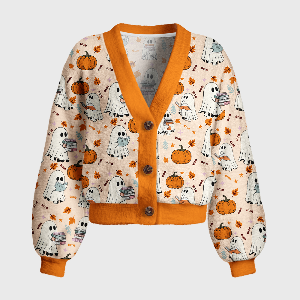 Pagewings Halloween Bookish Women's Cardigan Sweater