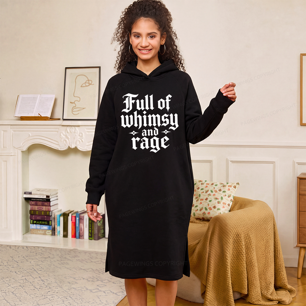Pagewings Full of Whimsy and Rage Side-Slit Fleece Hoodie Dress