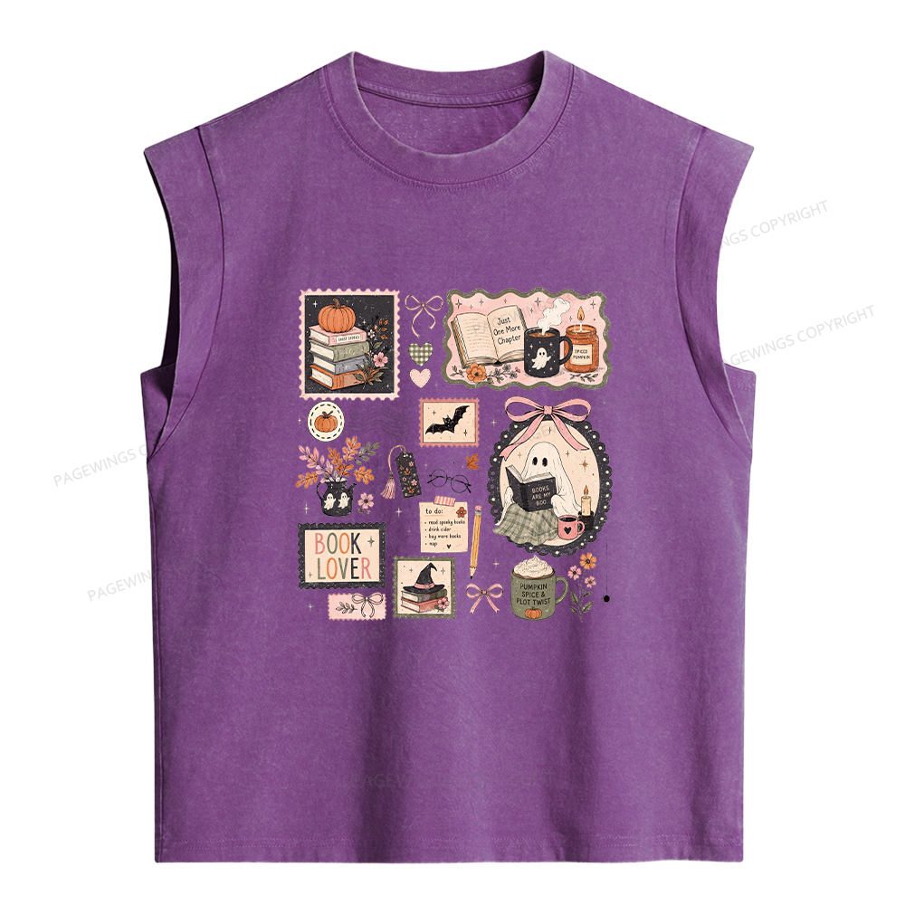 Pagewings Halloween Book Club Women's Washed Tank Top