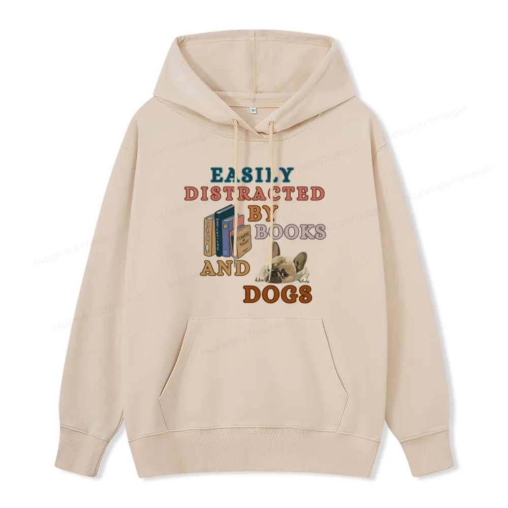 Pagewings Easily Distracted By Books And Dogs Unisex Classic Hoodie