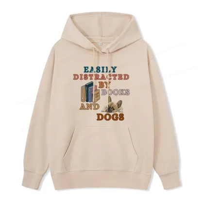 Pagewings Easily Distracted By Books And Dogs Unisex Classic Hoodie