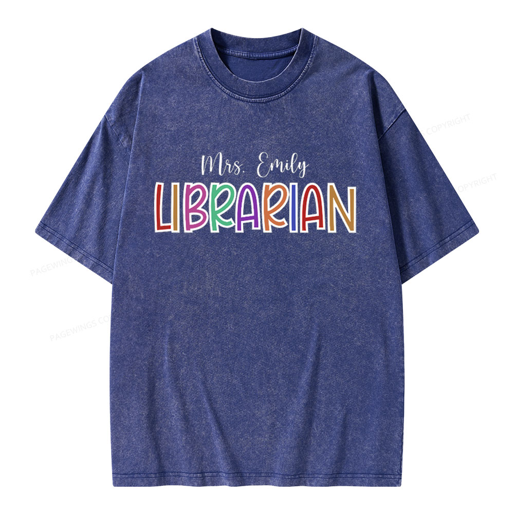 Pagewings Personalized Name Librarian Unisex Washed T-shirt