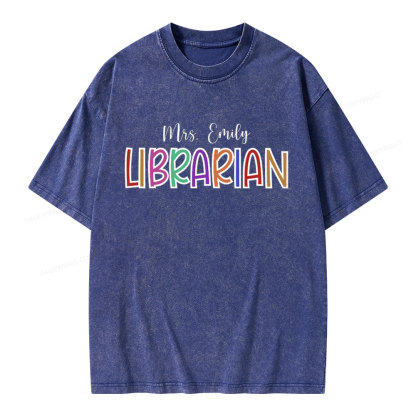 Pagewings Personalized Name Librarian Unisex Washed T-shirt