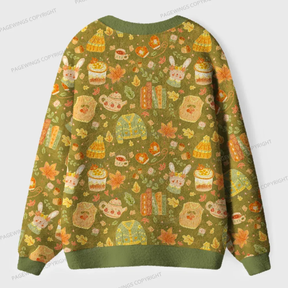Pagewings Autumn Reading Unisex Ugly Cardigan Sweaters