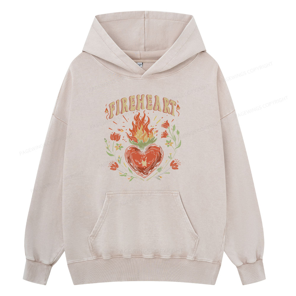 Pagewing Vintage Fire-heart Unisex Washed Hoodie