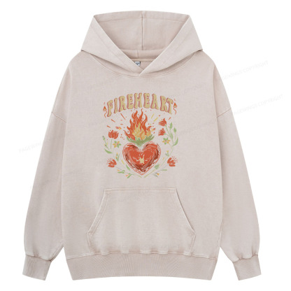 Pagewing Vintage Fire-heart Unisex Washed Hoodie