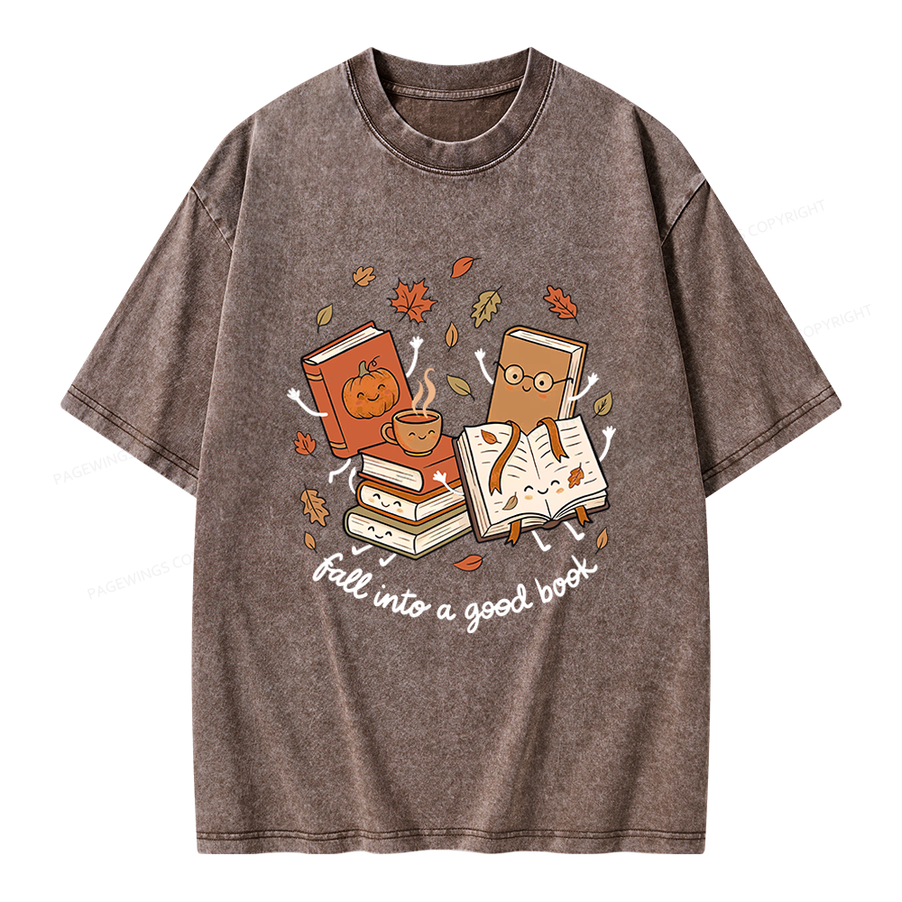 Pagewings Fall Into A Good Book Unisex Washed T-shirt