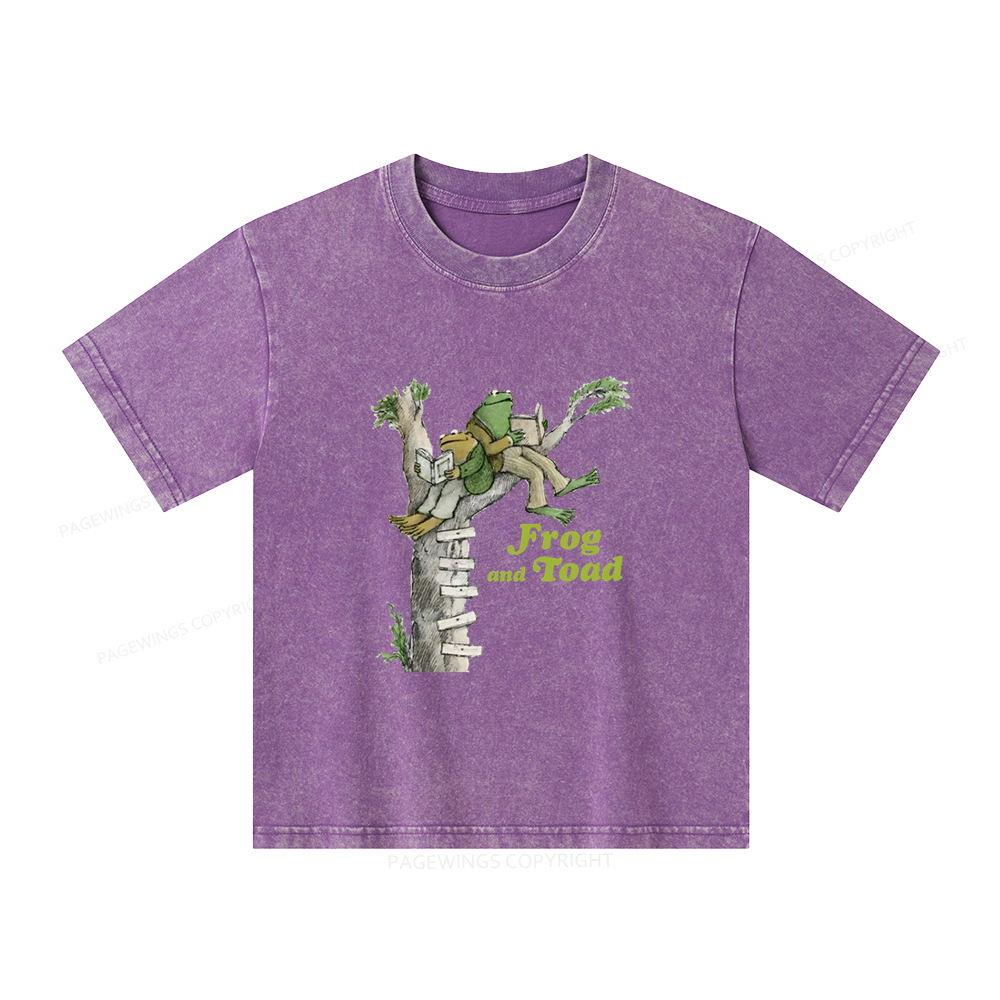Pagewings Frog and Toad Old Book Unisex Kids Washed T-shirt